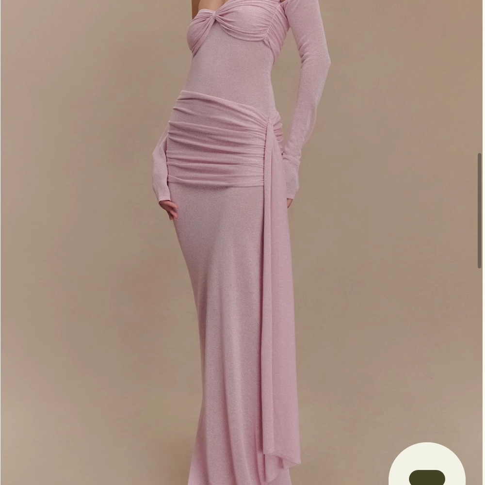 Meshki Pink Long Sleeve Ruched Maxi Dress